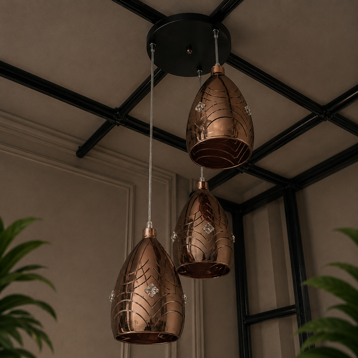 GB GOLDEN METAL STONE HANGING LIGHT