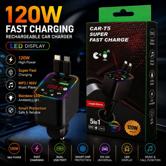 120W Fast Charging Rechargeable Car Charger