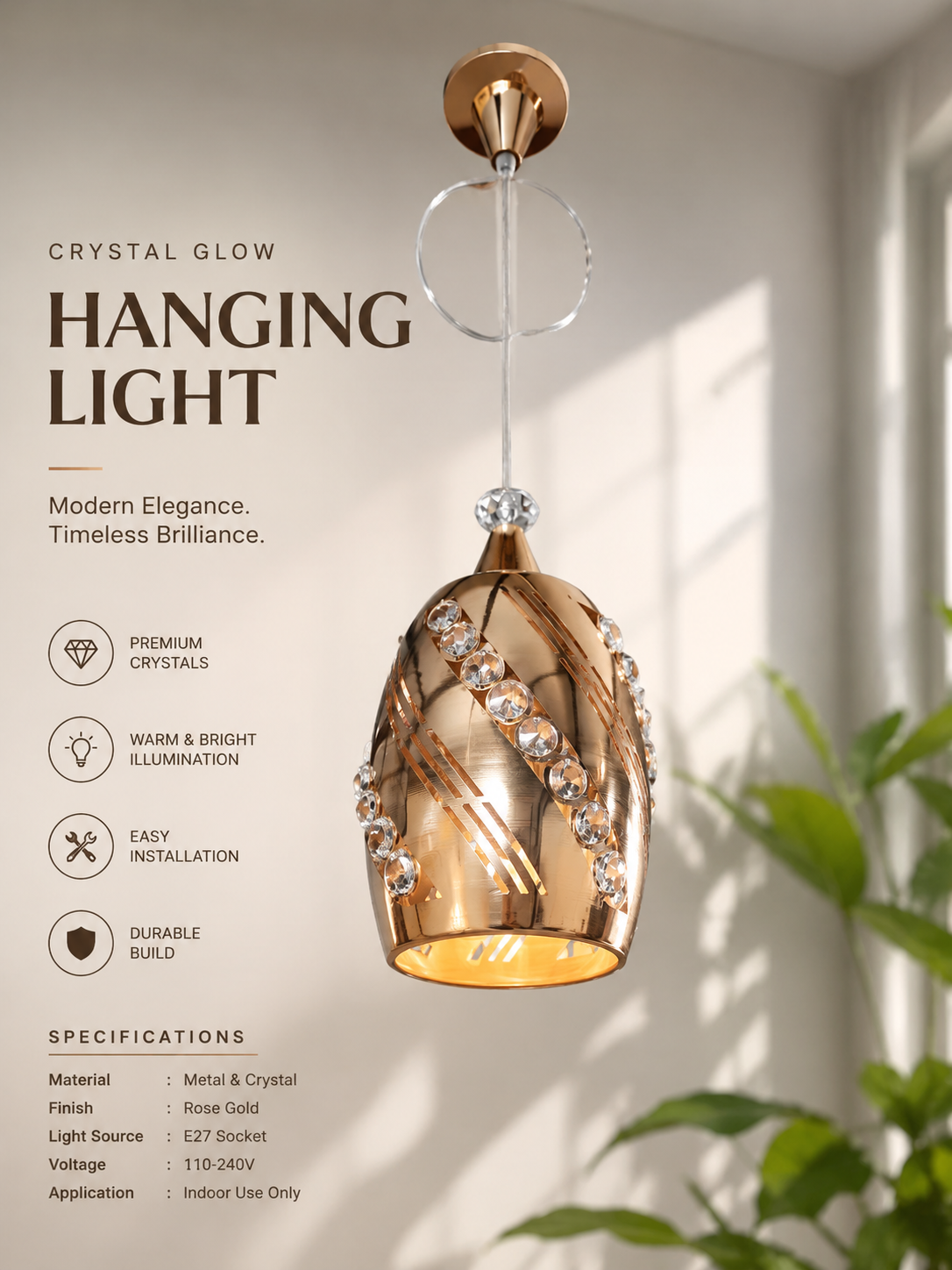 GB GOLDEN METAL STONE HANGING LIGHT