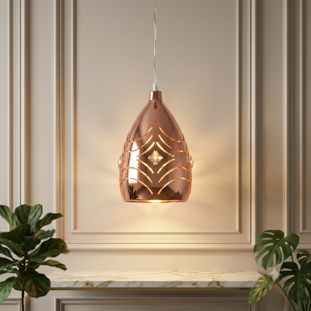 Modern Crystal Rose Gold Metal Pendant Light